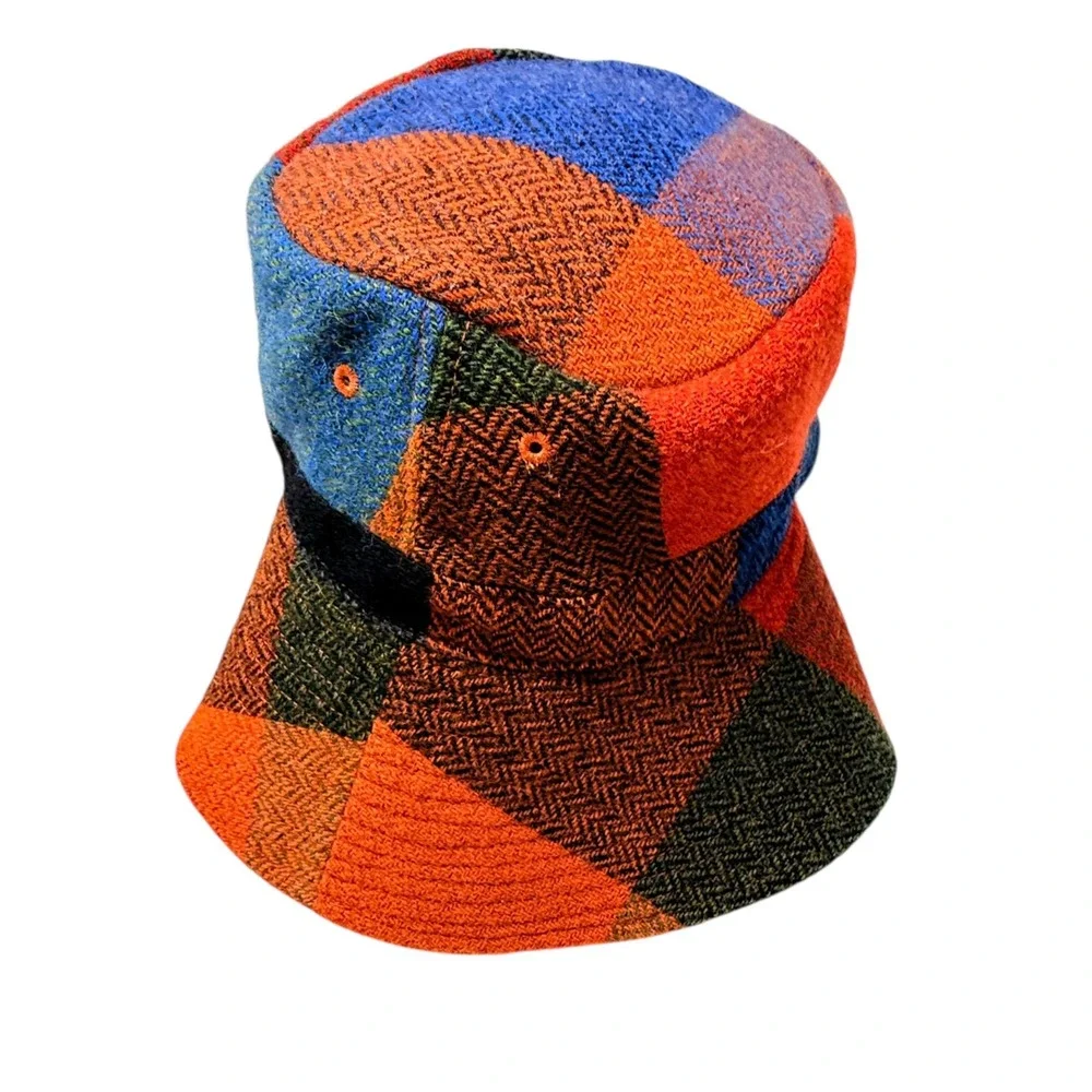 LL Bean Womens Wool Patchwork Bucket‎ Hat Multi Color Herringbone S/M